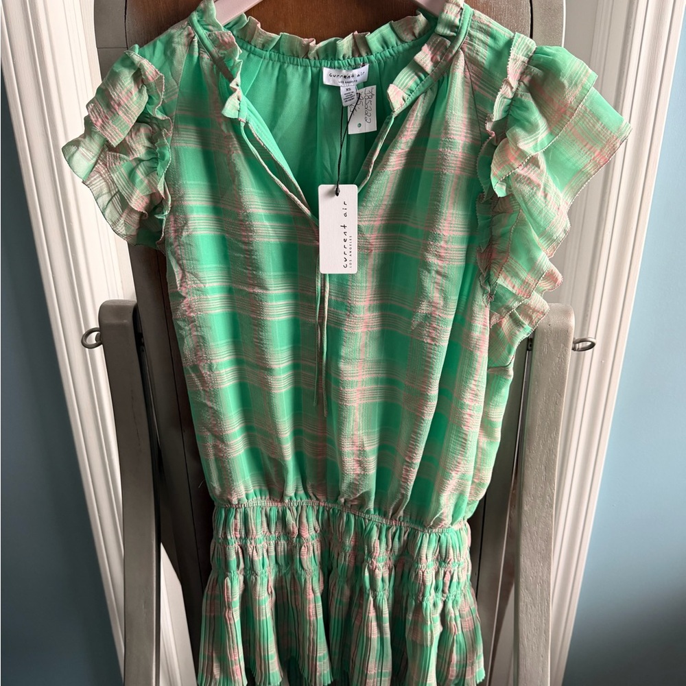 Current Air Plaid Ruffle Mini Dress | Green & Pink | NWT